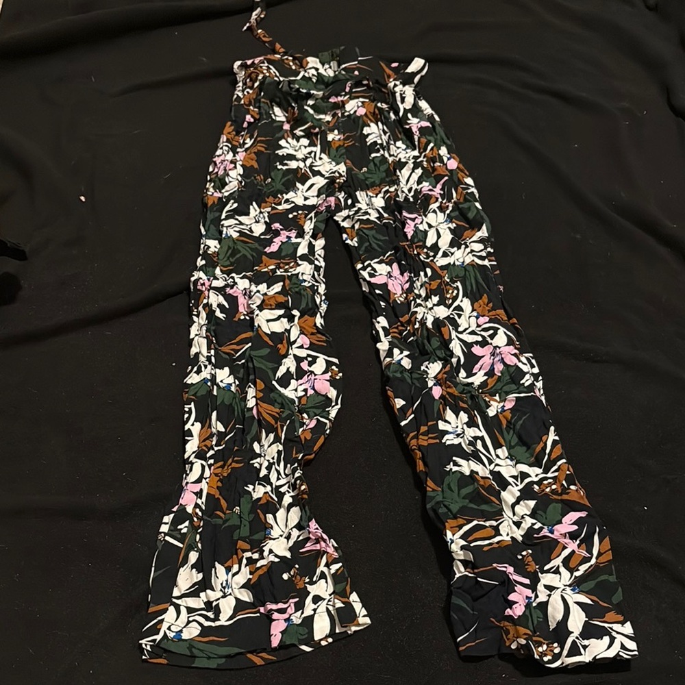 Primark Green and Pink Wide Leg Pants with Floral Design